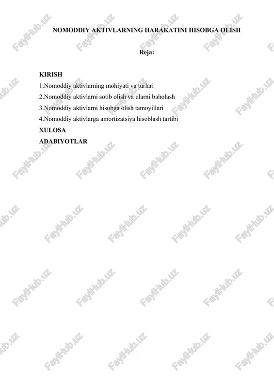 nomoddiy aktivlarning harakatini hisobga olish — DOC
