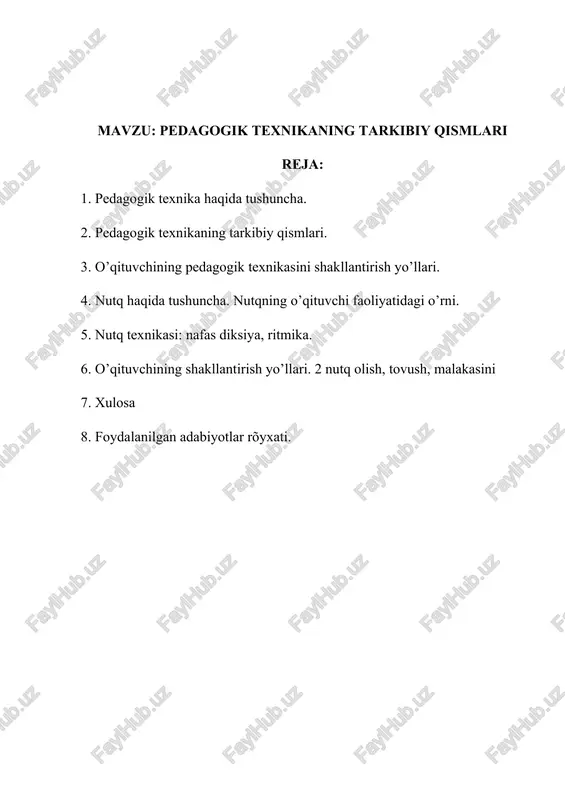 pedagogik texnikaning tarkibiy qismlari — DOCX