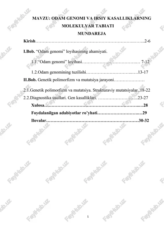 inson genomi va irsiy kasallikların molekulyar tabaati — DOCX