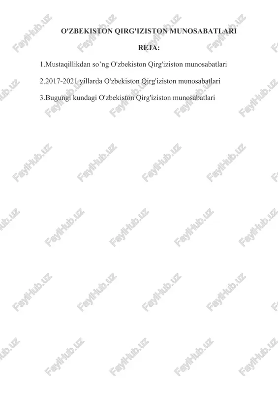 o'zbekiston qirg'iziston munosabatlari — DOCX