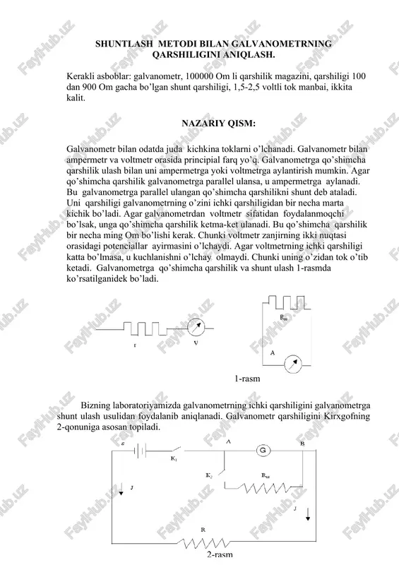 galvanometrning qarshiligining aniqlanishi — DOCX