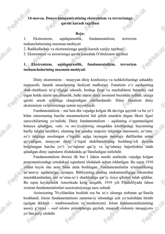 ekstremizm va terrorizmga qarshi kurash tajribasi — DOCX