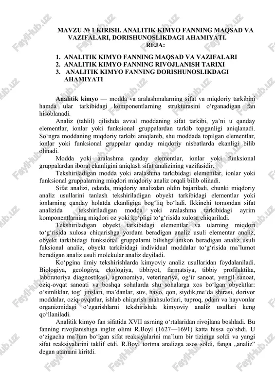 analitik kimyo fanning maqsad va vazifalari — DOCX