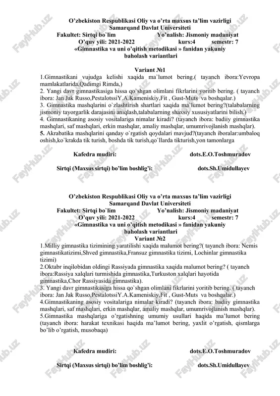gimnastika va uni o’qitish metodikasi — DOCX