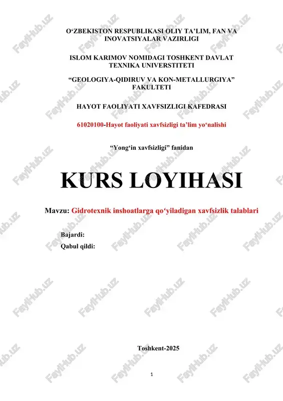 gidrotexnik inshoatlarga qoʻyiladigan xavfsizlik talablari — DOC