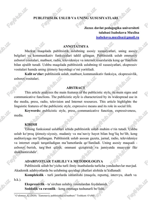 publitsislik uslub va uning xususiyatlari — DOCX