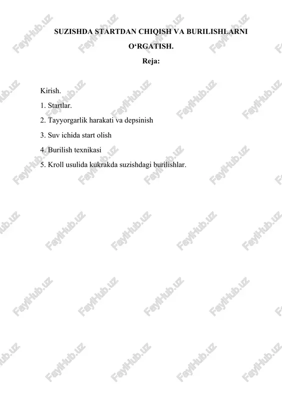 suzishda startdan chiqish va burilishlarni o‘rgatish — DOCX