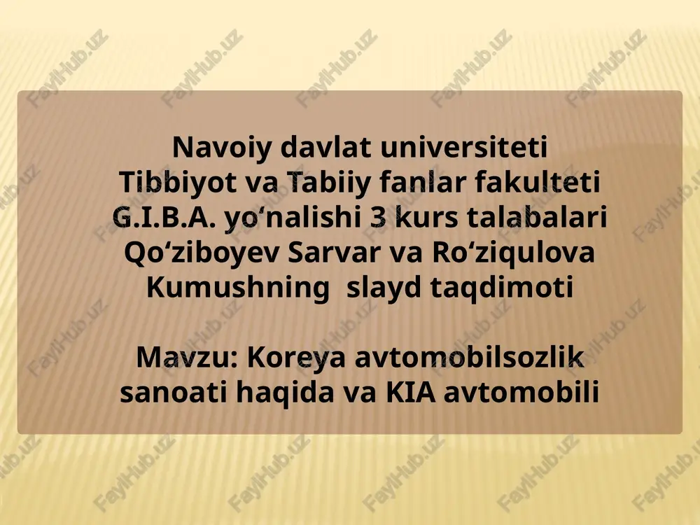 koreya avtomobil sozliksanoati va kia avtomobili — PPTX