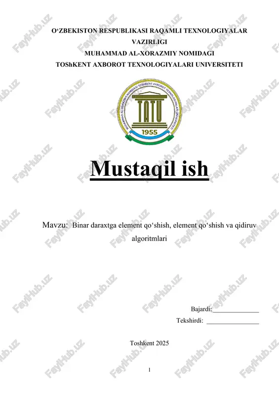 binar daraxtga element qo‘shish, element qo‘shish va qidiruv algoritmlari — DOCX