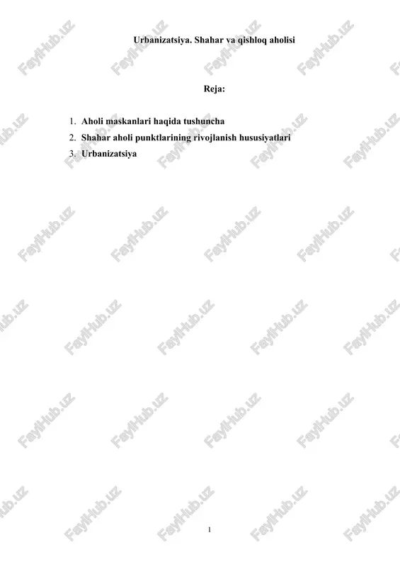 urbanizatsiya. shahar va qishloq aholisi — DOCX