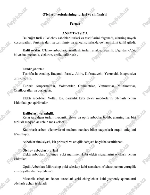 o'lchash vositalarining turlari va sinflanishi — DOCX