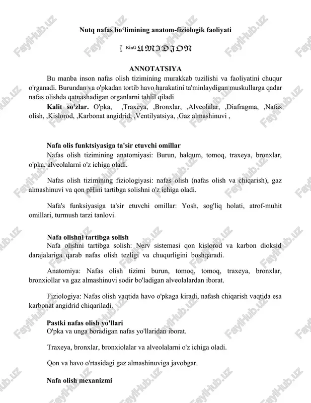 nutq nafas boʻlimining anatom-fiziologik faoliyati — DOCX