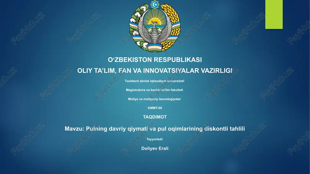 pulning davriy qiymati va pul oqimlarining diskontli tahlili — PPTX