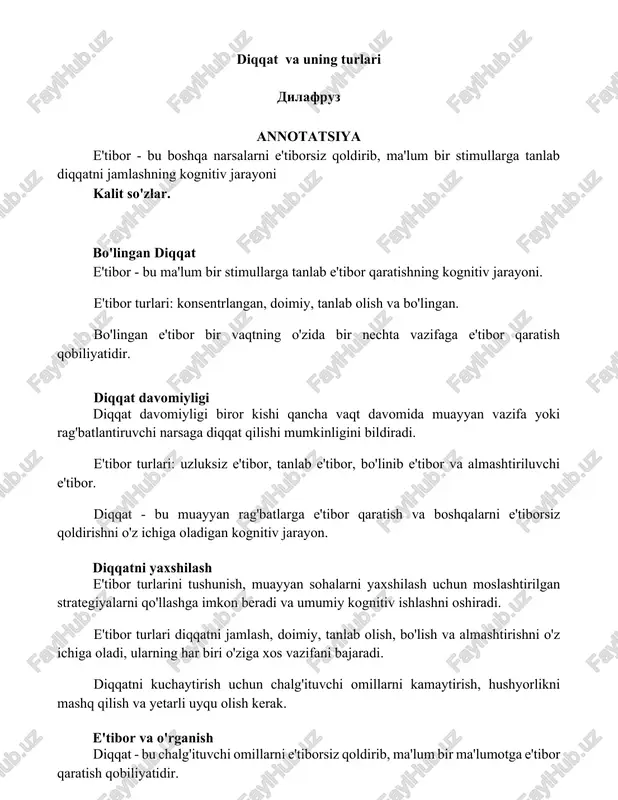 diqqat va uning turlari — DOCX
