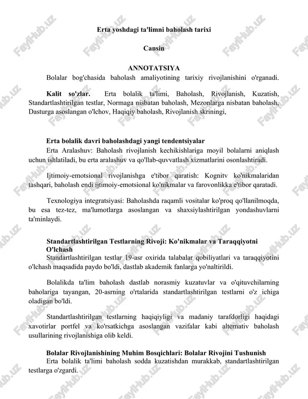 erta yoshdagi ta'limni baholash tarixi — DOCX