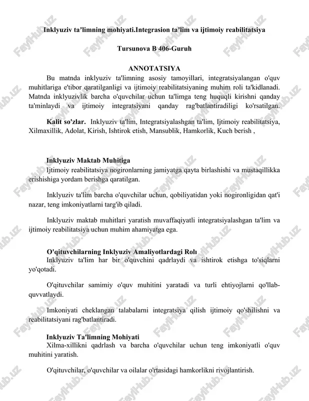inklyuziv ta'limning mohiyati — DOCX