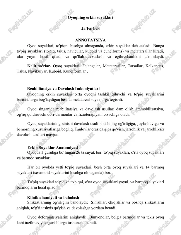 oyoqning erkin suyaklari — DOCX