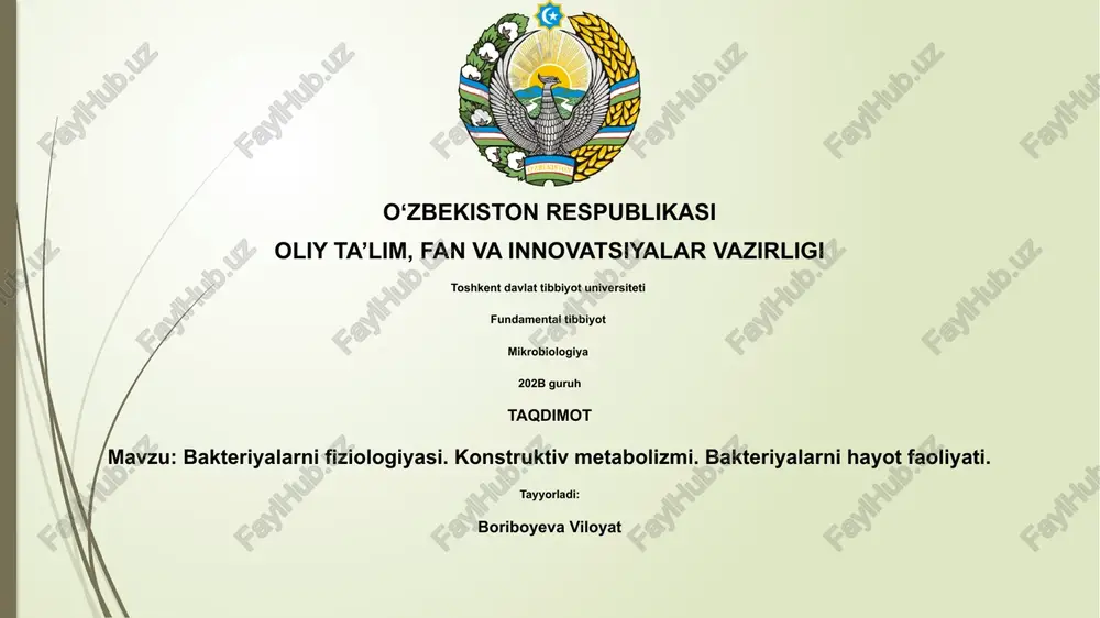 bakteriyalarni fiziologiyasi — PPTX