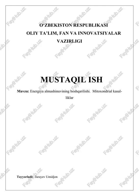 energiya almashinuvining boshqarilishi. mitoxondrial kasalliklar — DOCX