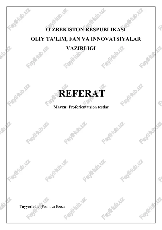 karyera yo'nalishini aniqlash testlari — DOCX