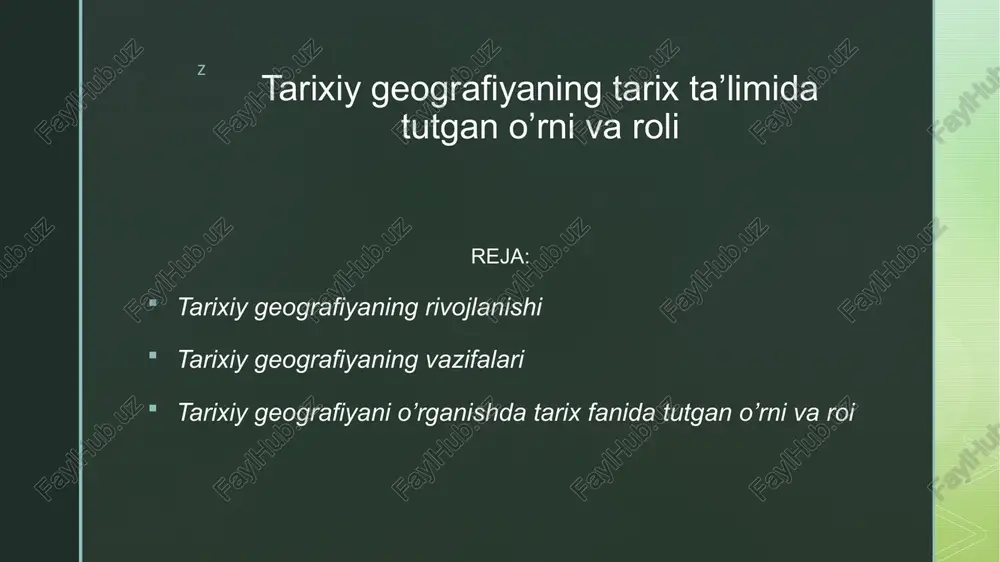 tarixiy geografiyaning tarix ta’limida tutgan o’rni va roli — PPTX