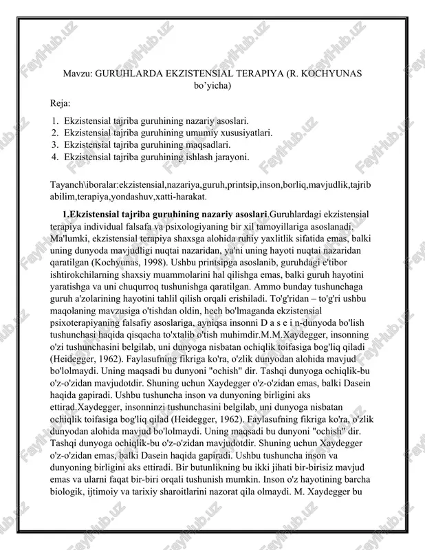 ekzistensial guruhlarda terapiya — DOCX