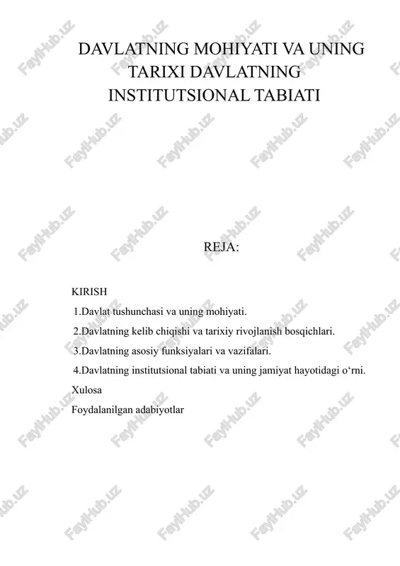 davlatning mohiyati va uning tarixi davlatning institutsional tabiati — DOCX
