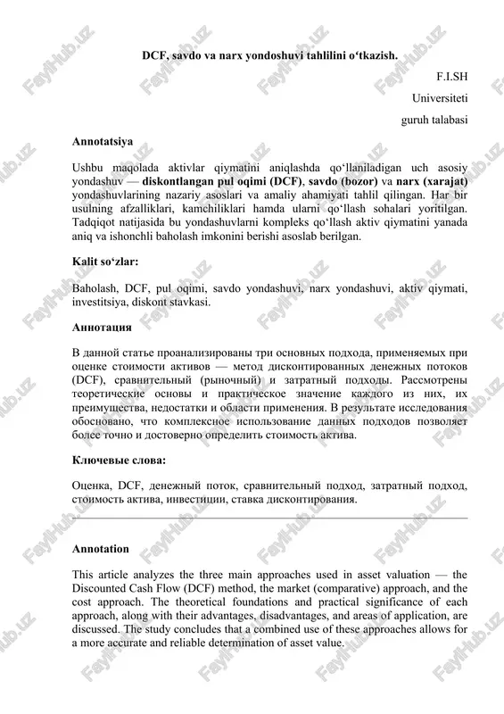 aktivlar qiymatini tahlil qilish — DOCX