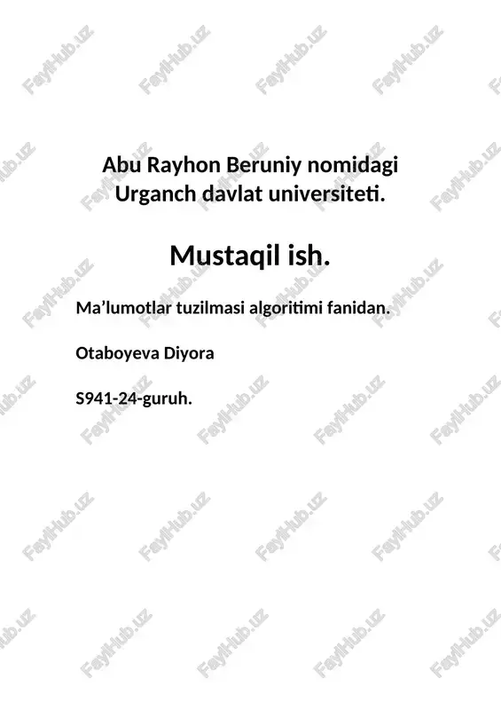 ma’lumotlar tuzilmasi algoritimi fanidan — DOC