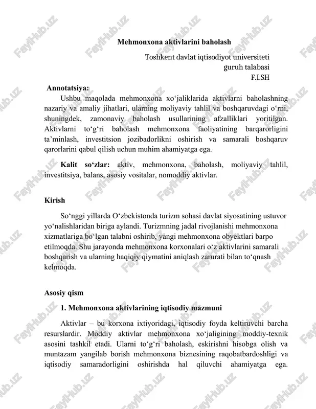 mehmonxona aktivlarini baholash — DOCX