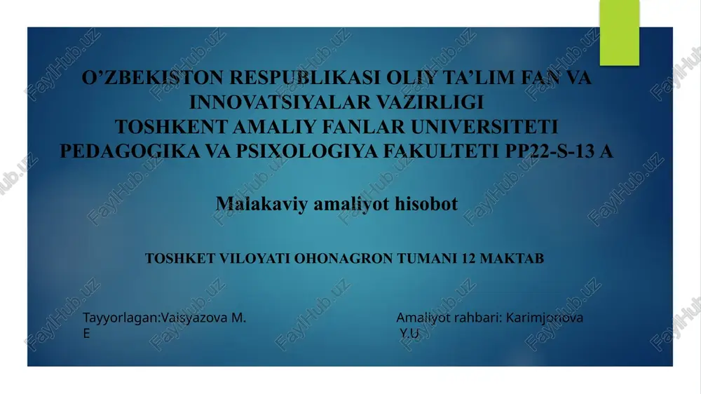 psixologik eksperiment jarayoni va uning asosiy xususiyatlari amalakaviy amaliyot hisobot — PPTX