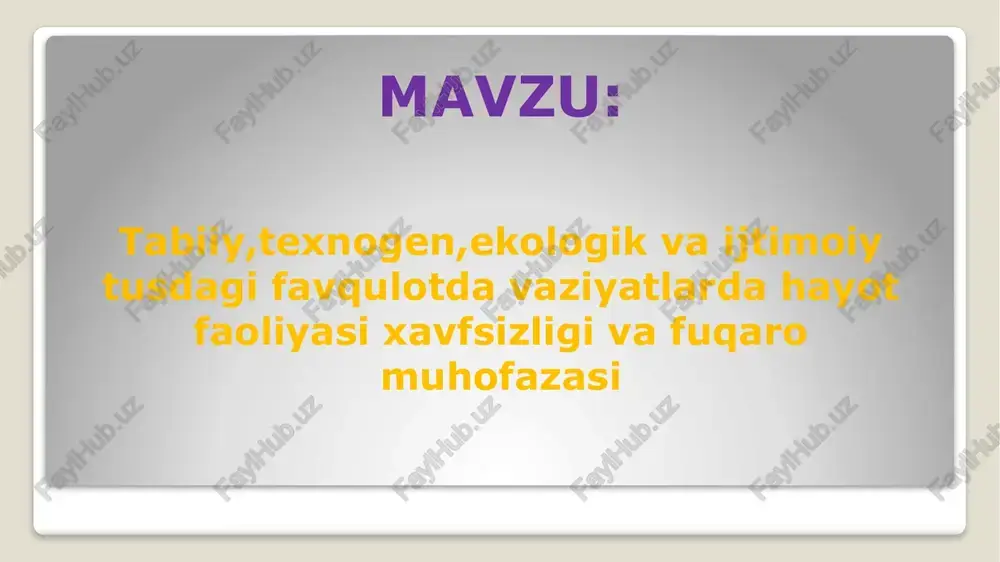 texnogen tusdagi favqulodda vaziyatlar — PPTX