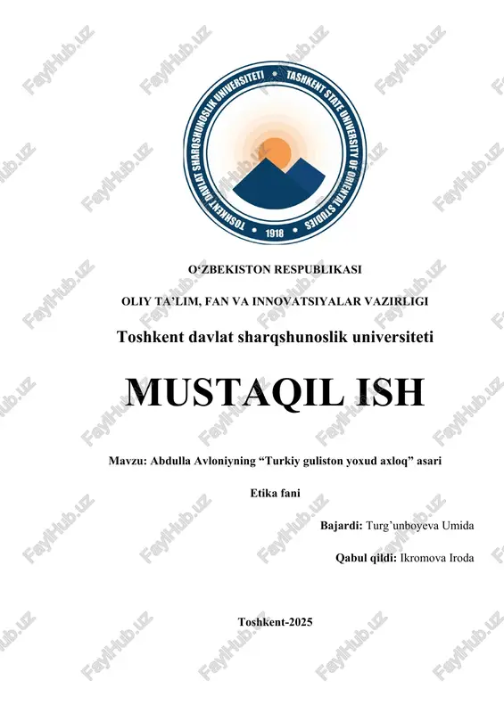 abdulla avloniyning “turkiy guliston yoxud axloq” asari — DOCX