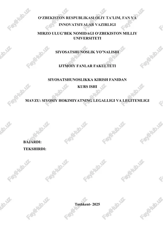 siyosiy hokimiyatning legalligi va legitemligi — DOCX