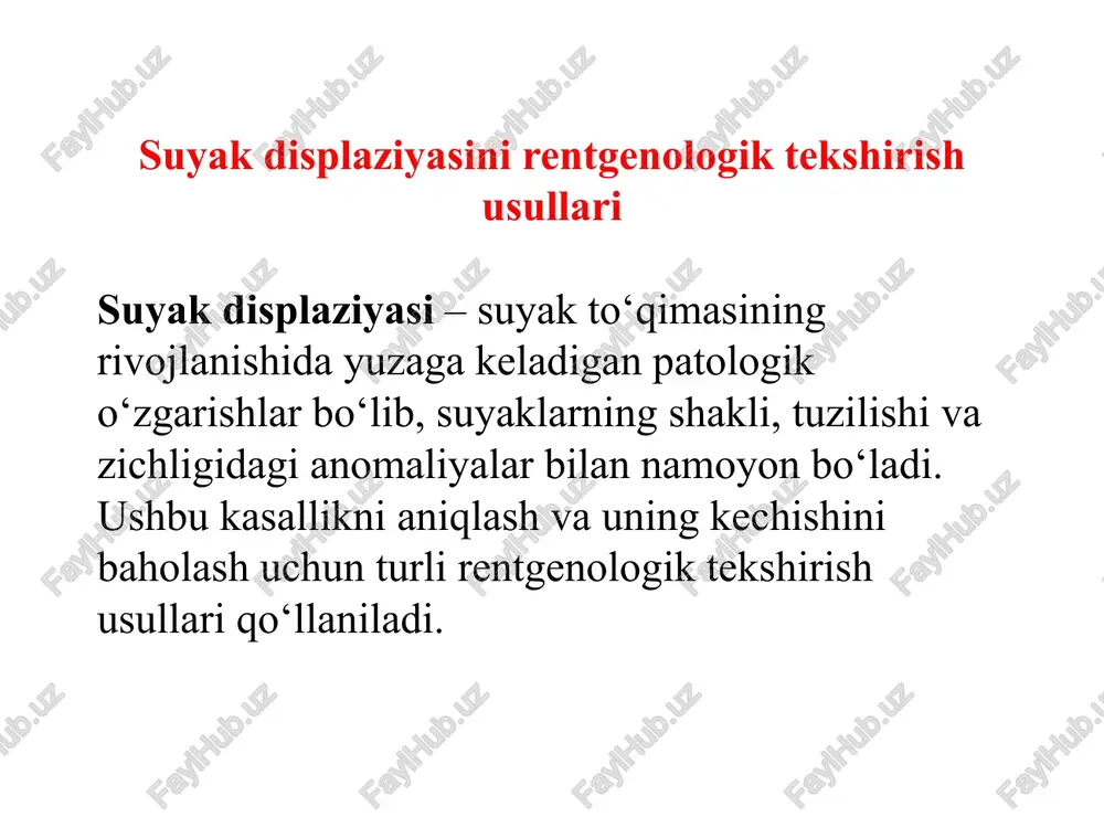suyak displaziyasini rentgenologik tekshirish usullari — PPTX