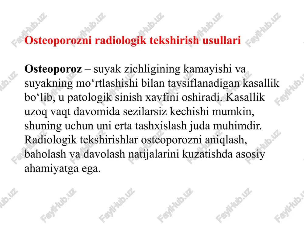 osteoporozni radiologik tekshirish usullari — PPTX
