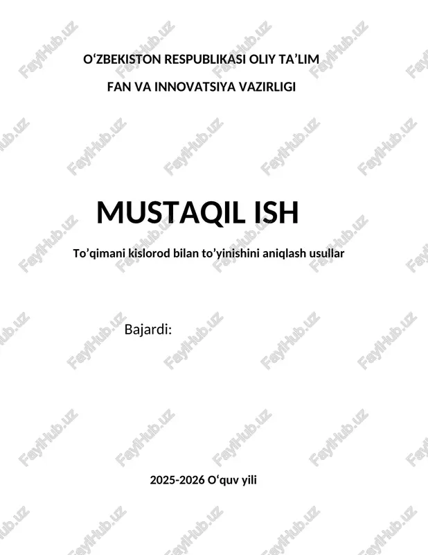 toʼqimani kislorod bilan toʼyinishini aniqlash usullar — DOCX