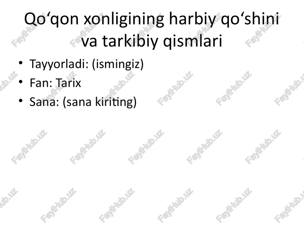 qo‘qon xonligining harbiy qo‘shini va tarkibiy qismlari — PPTX