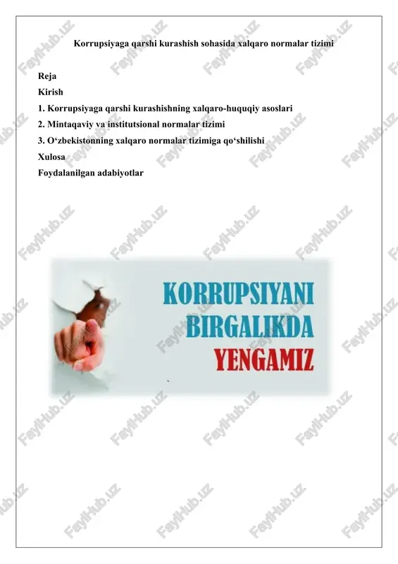 korrupsiyaga qarshi kurashish sohasida xalqaro normalar tizimi — DOCX