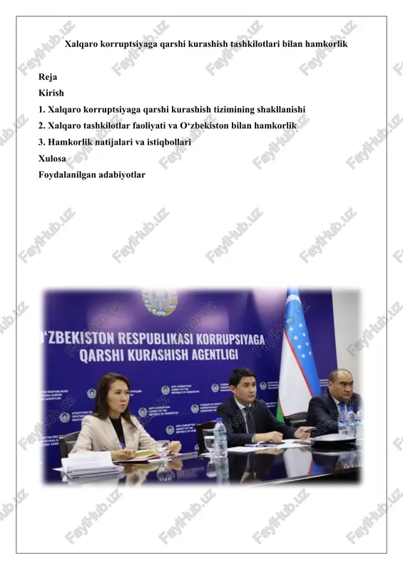 xalqaro korruptsiyaga qarshi kurashish tizimining shakllanishi — DOCX