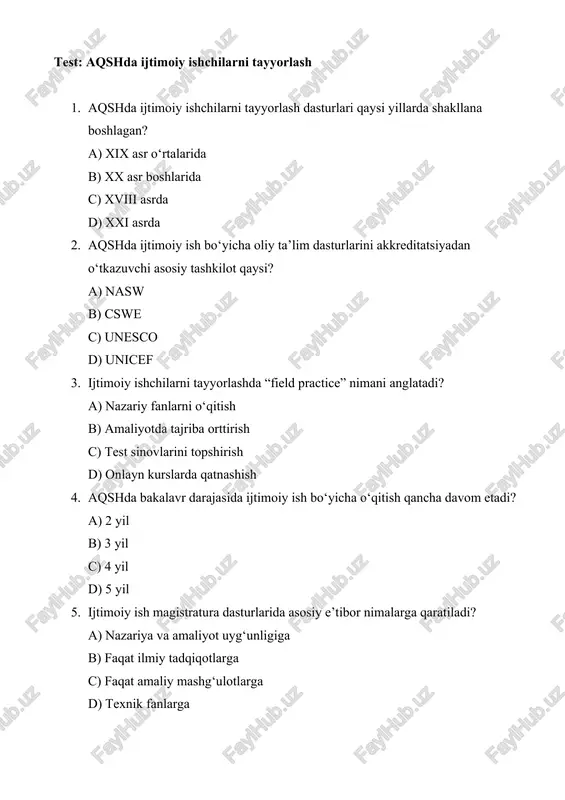 aqshda ijtimoiy ishchilarni tayyorlash — DOCX