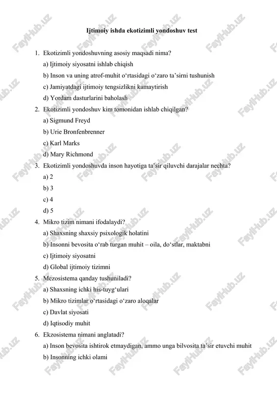 ekotizimli yondoshuv test — DOCX