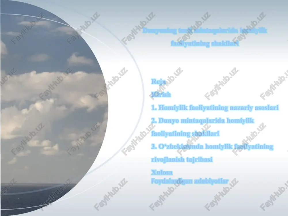 dunyoning turli mintaqalarida homiylik faoliyati ning shakllari — PPTX