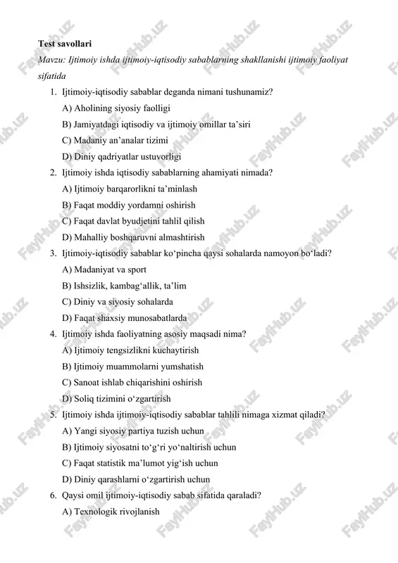 test savollari — DOCX