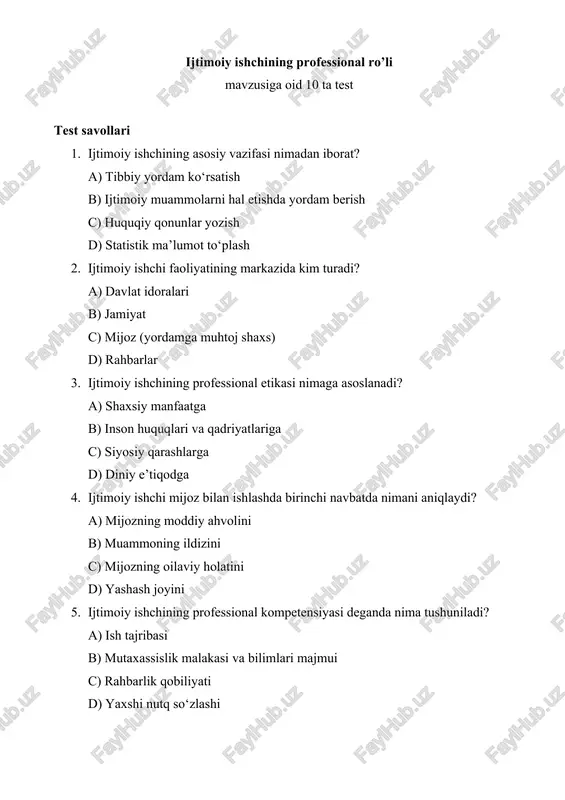 ijtimoiy ishchining professional ro’li — DOCX