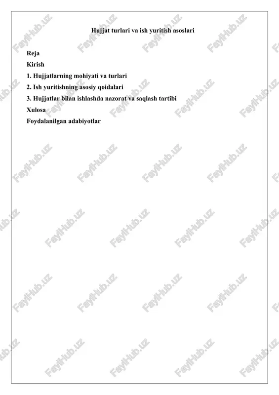hujjat turlari va ish yuritish asoslari — DOCX