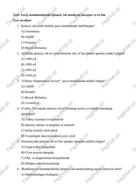 ijtimoiy ish amaliyoti darajasi va ta’lim — DOCX