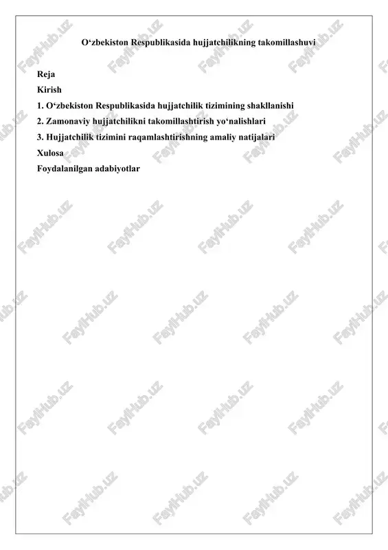 o‘zbekiston respublikasida hujjatchilik tizimining shakllanishi — DOCX