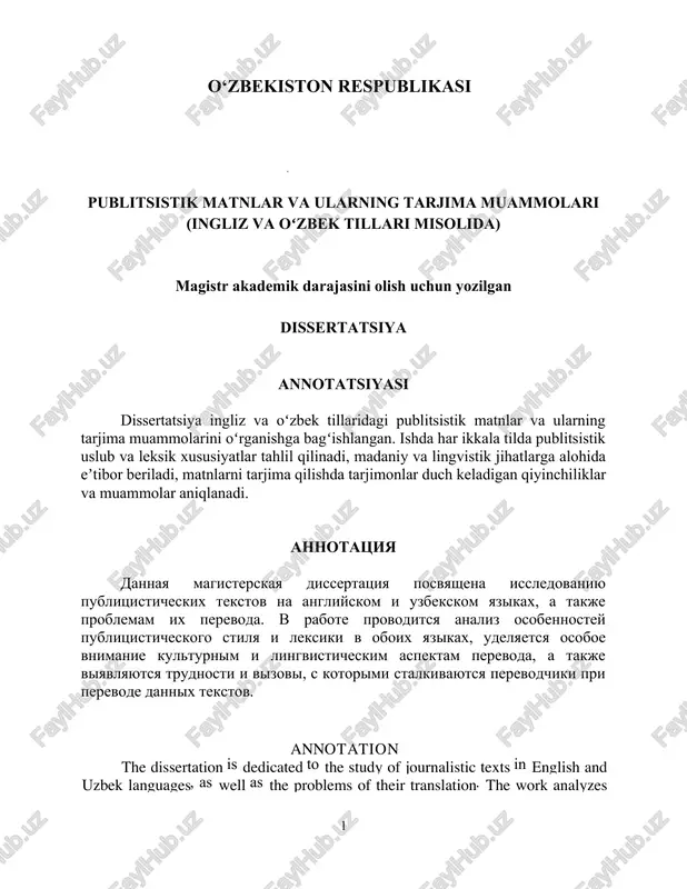 publitsistik matnlar va ularning tarjima muammolari (ingliz va oʻzbek tillari misolida) — DOCX