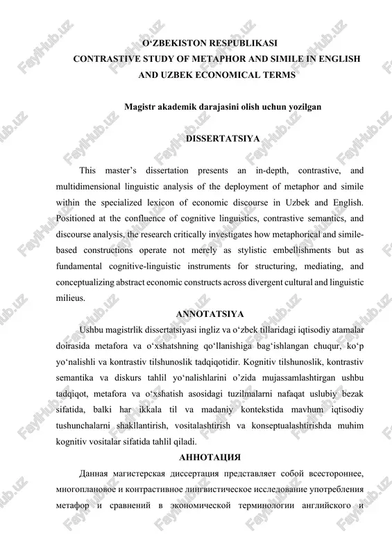 contrastive study of metaphor and simile in english and uzbek economical terms — DOCX